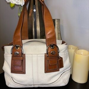 Coach White and Tan Pebble Leather Shoulder Bag